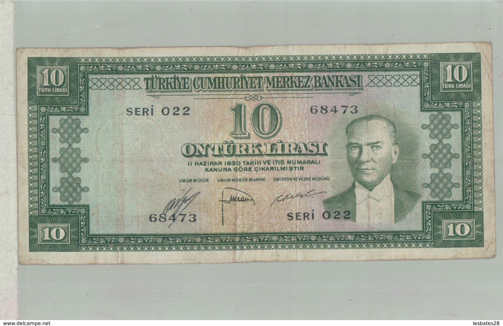 BILLET BANQUE   10 Lira TURQUIE 1930  -sept  2019  Alb Bil - Turquie