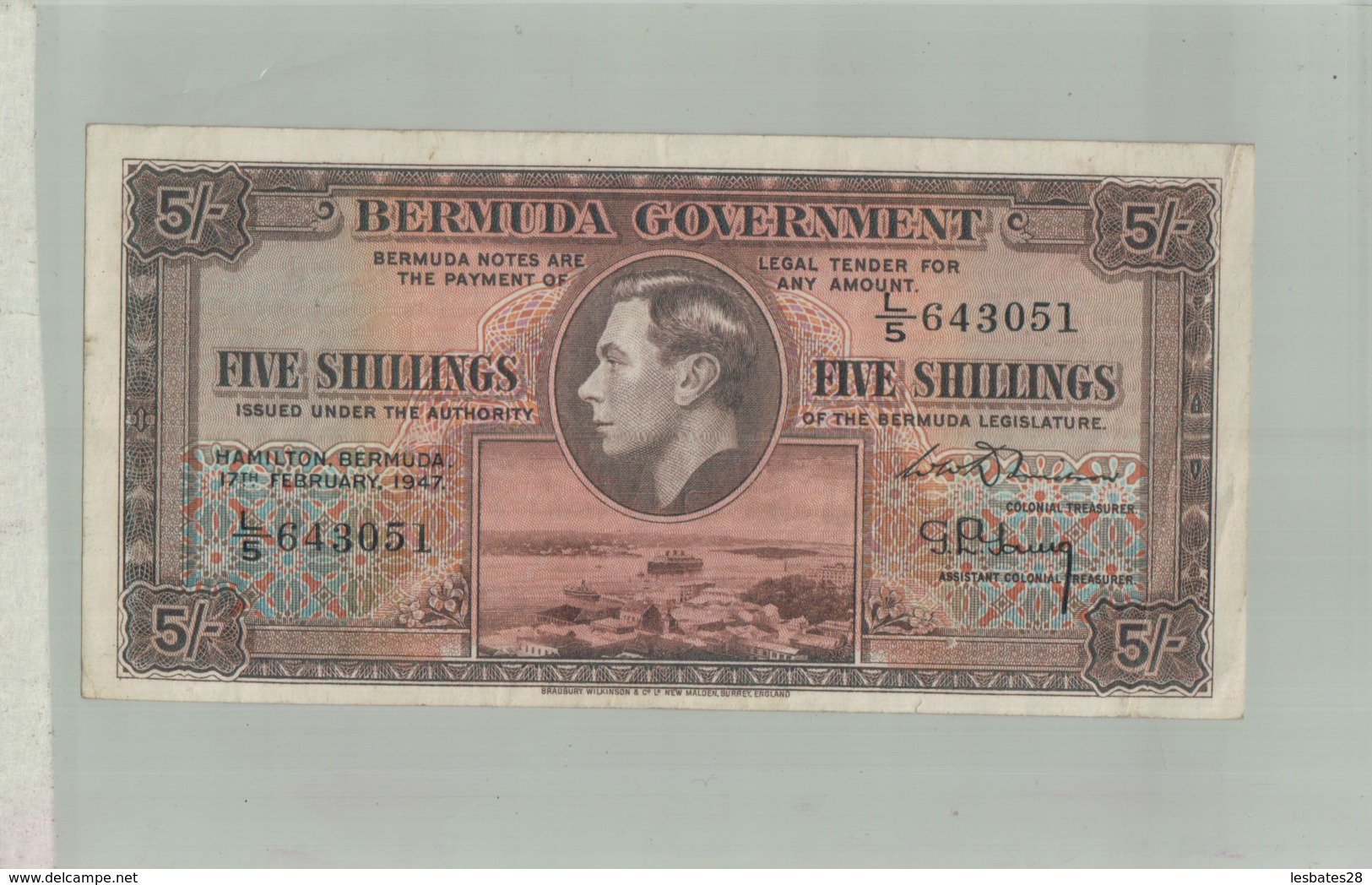 BILLET BANQUE   BERMUDA GOVERNMENT Gouvernement Des Bermudes. 5 Shillings  -sept  2019  Alb Bil - Bermudes