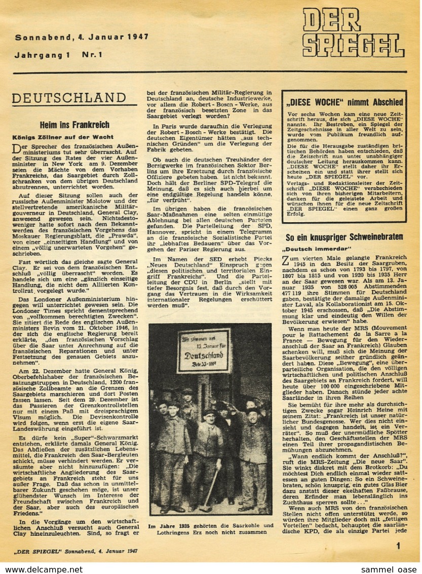 1. Jahrgang, Nr. 1  "Der Spiegel" Zeitschrift  -  Original Erstauflage  -  4. Januar 1947 - Sonstige & Ohne Zuordnung