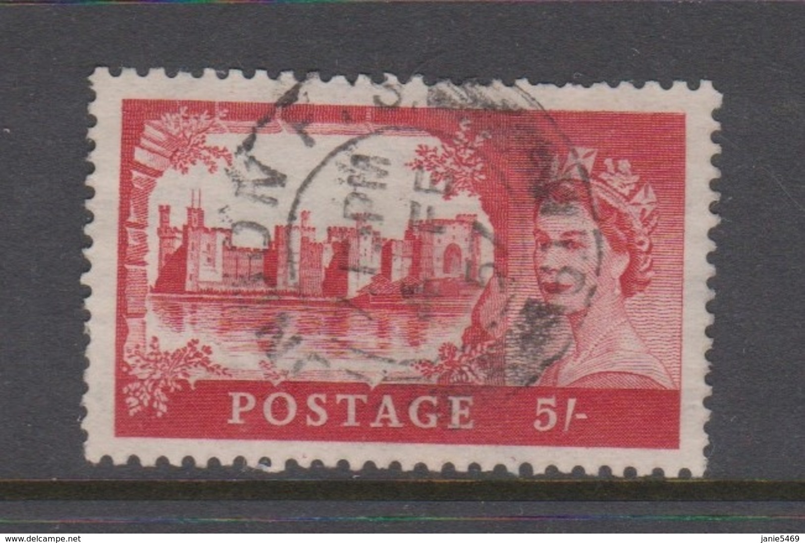 Great Britain SG 596 1959 Queen Elizabeth II ,High Values 5 Sh Red,used - Gebruikt