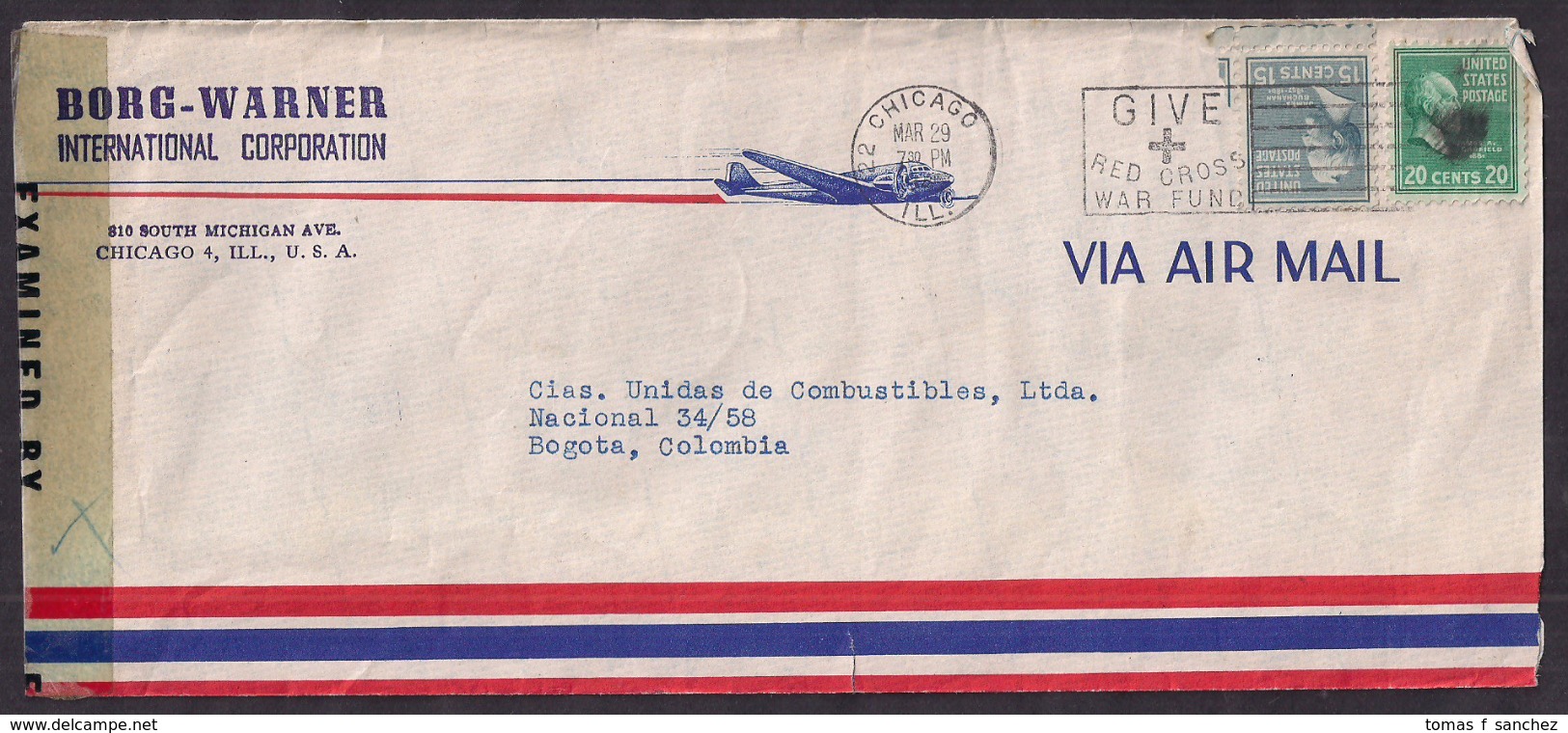 USA - 1945 - Letter - Air Mail - Censored - Colombia - 2c. 1941-1960 Cartas & Documentos