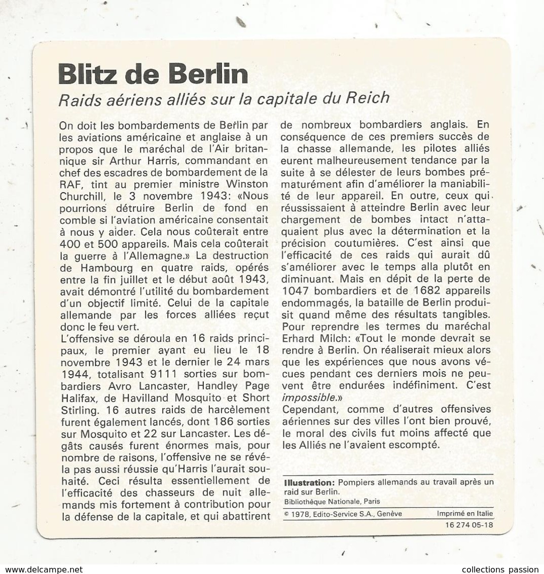 Fiche Illustrée , Edito Service ,1979 ,  2 Scans ,militaria ,guerre 1939-45, Blitz De BERLIN... , 2 Scans ,Allemagne - Geschiedenis