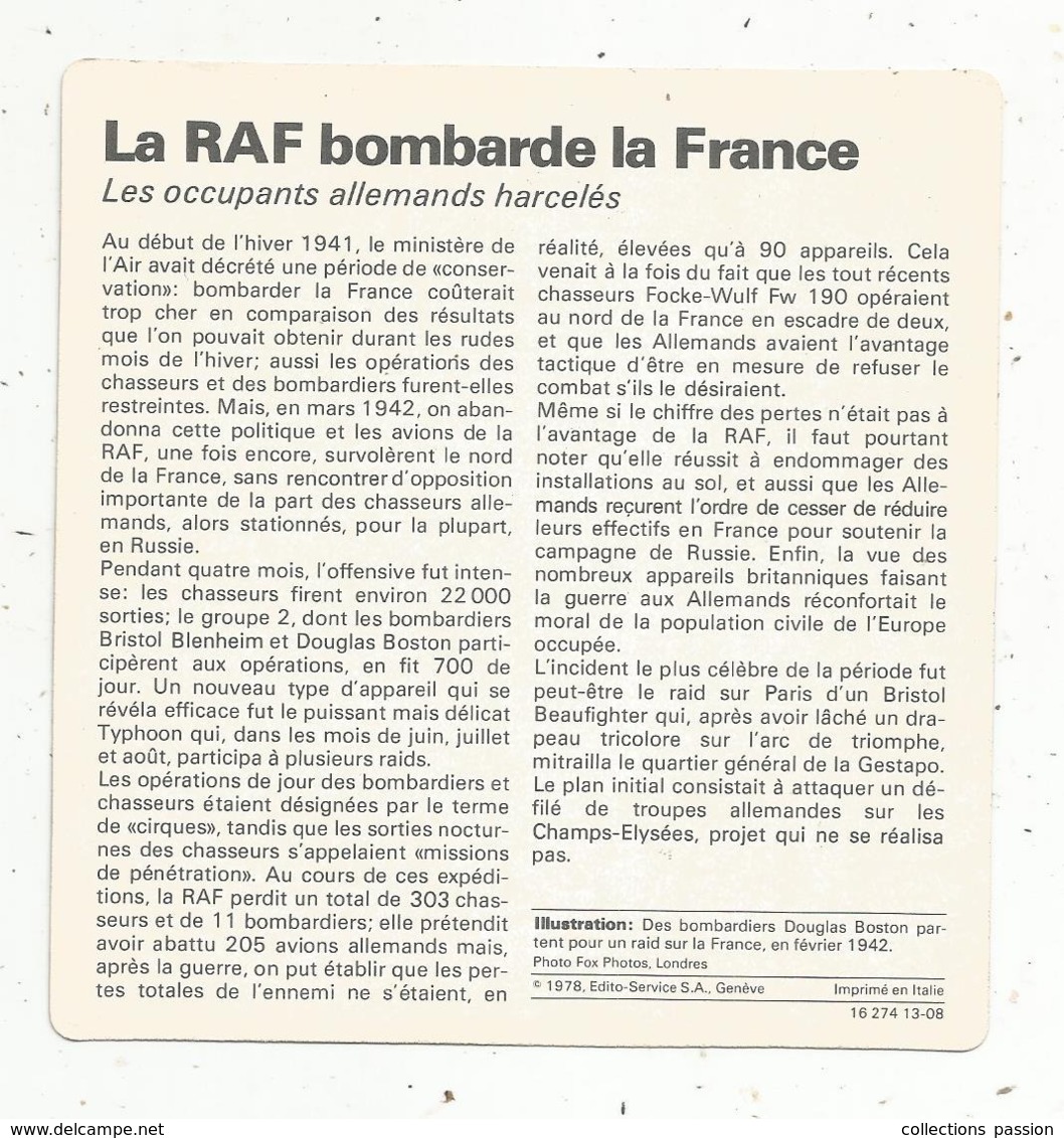 Fiche Illustrée , Edito Service ,1978 ,  2 Scans ,militaria ,guerre 1939-45, Avions,la RAF Bombarde La France.... - Geschiedenis