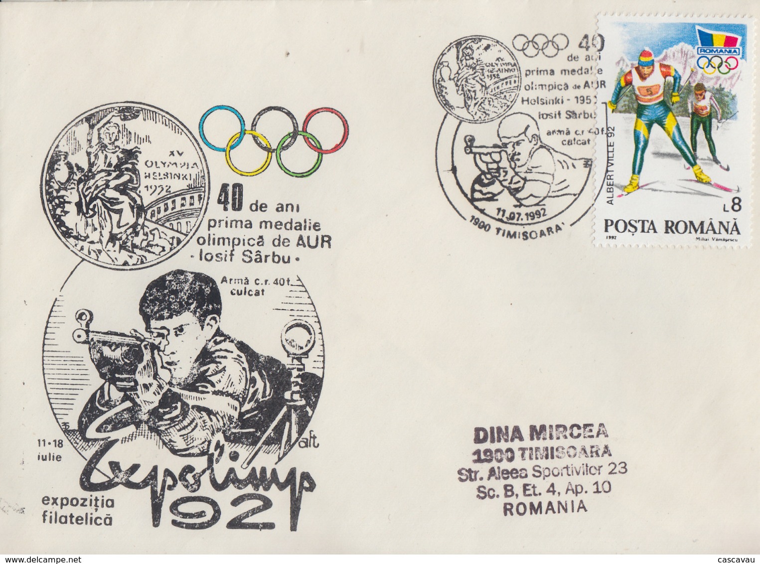 Enveloppe   ROUMANIE  40éme  Anniversaire  De  La  1ére  Médaille  D' Or   TIMISOARA   1992 - Sonstige & Ohne Zuordnung