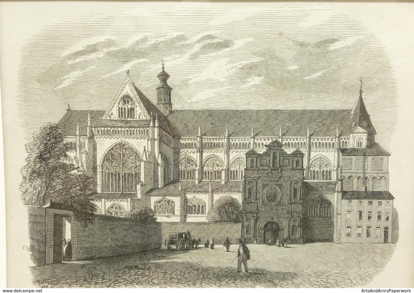 Gravure Sur Bois 'Façade De L'eglise De St-Jacques à Liège', 1844/ Wood Engraving 'Facade Of The Church St. James Liege' - Prenten & Gravure