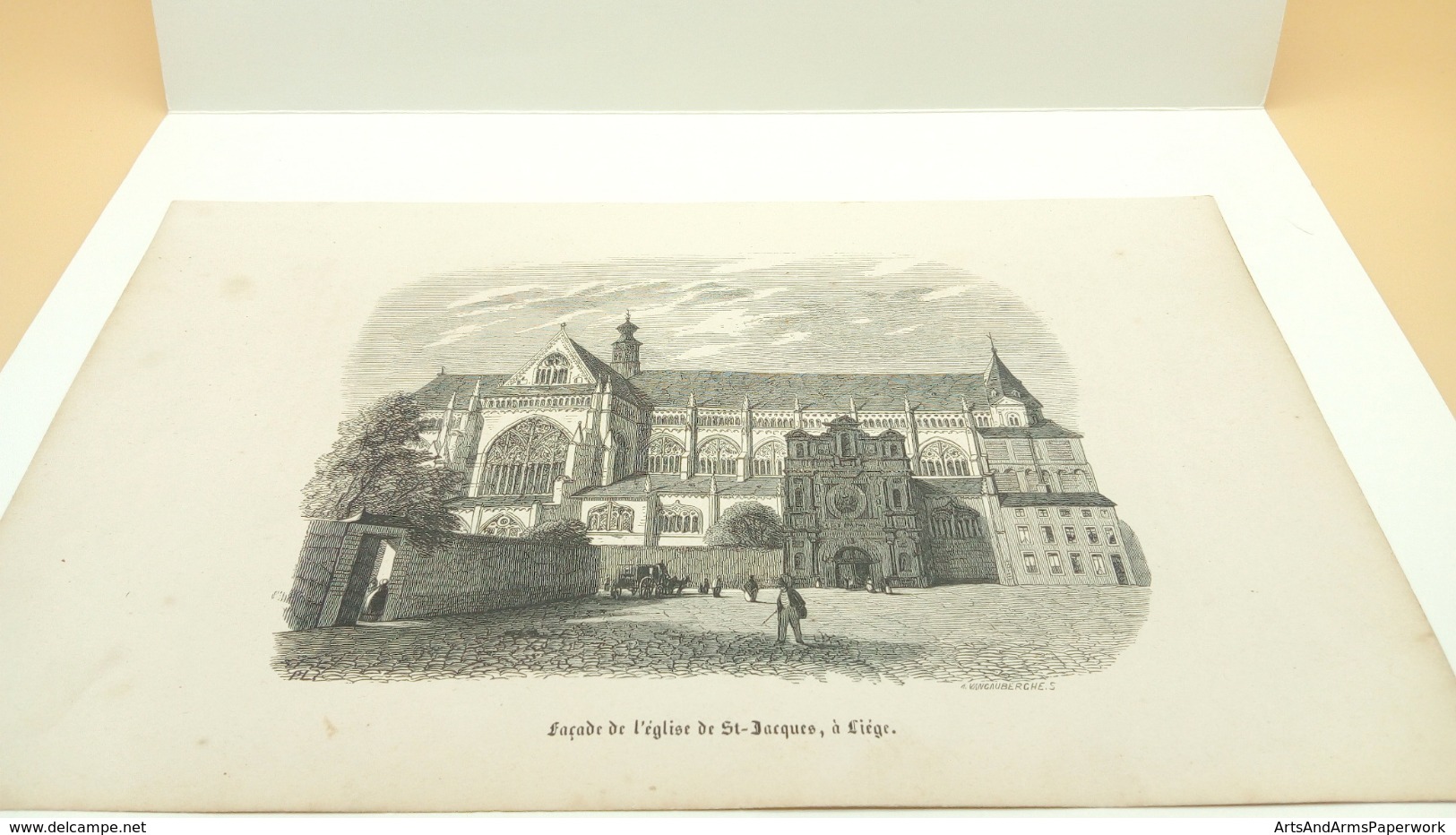 Gravure Sur Bois 'Façade De L'eglise De St-Jacques à Liège', 1844/ Wood Engraving 'Facade Of The Church St. James Liege' - Prenten & Gravure