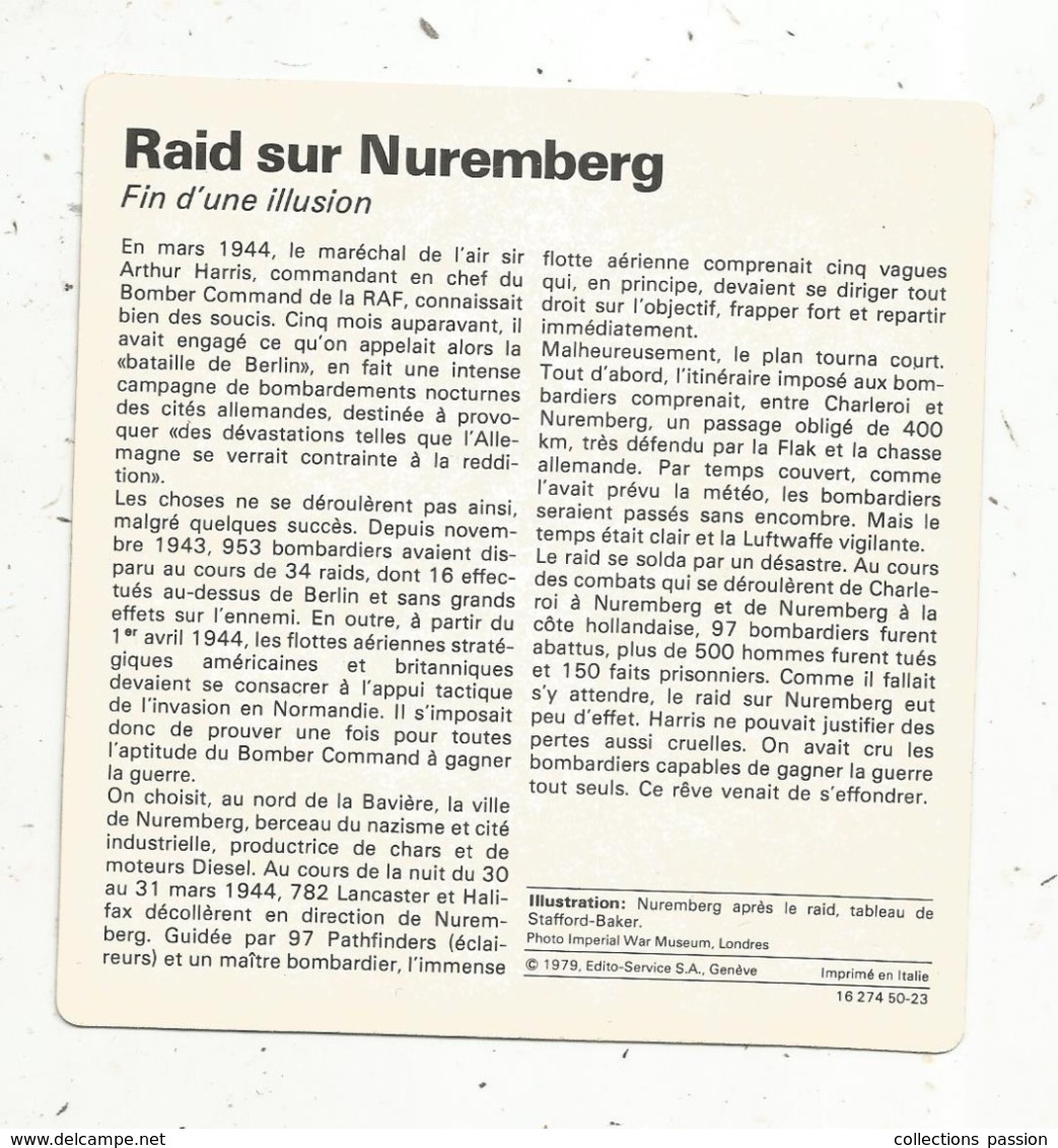 Fiche Illustrée , Edito Service ,1979 ,  2 Scans ,militaria ,guerre 1939-45, RAID SUR NUREMBERG...Allemagne - Histoire