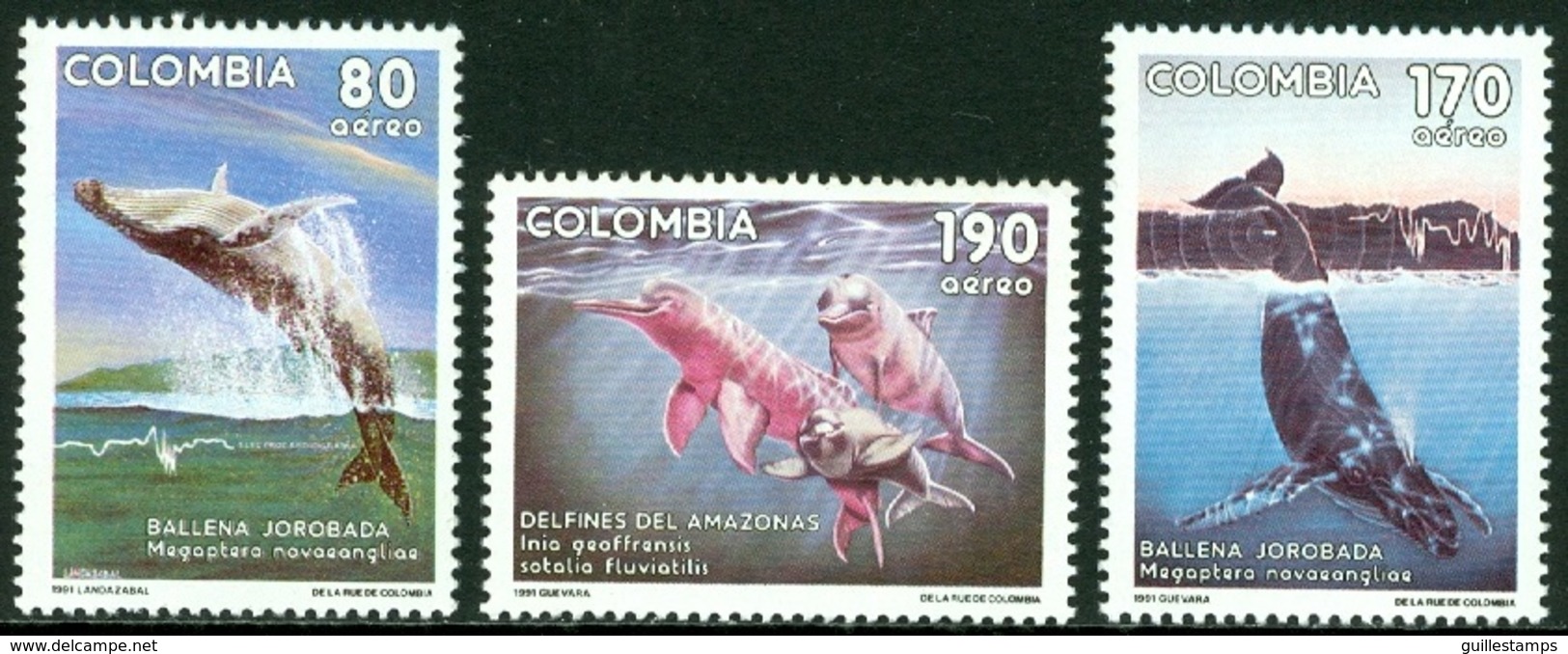 COLOMBIA 1991 MARINE MAMMALS, WHALES AND DOLPHINS** (MNH) - Colombia