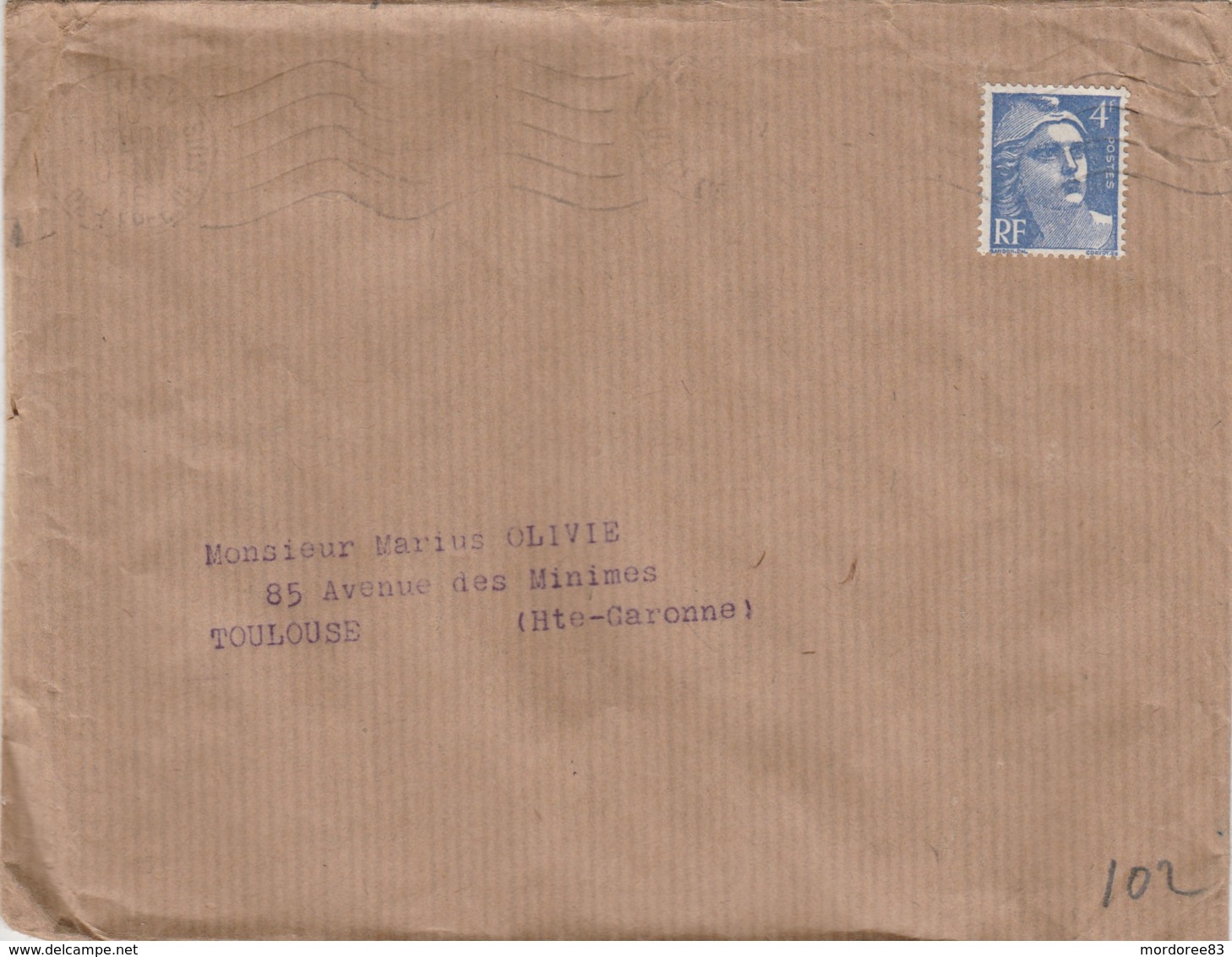 GANDON 4F YT 717 SEUL SUR LETTRE AU TARIF 2E ECHELON PARIS 10/1/46 (faible) POUR TOULOUSE - 1921-1960: Modern Period