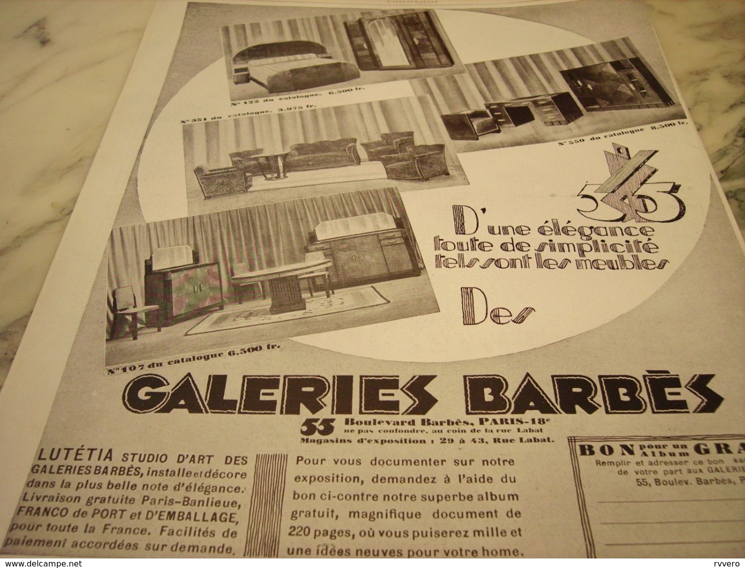 ANCIENNE PUBLICITE MAGASIN AMEUBLEMENT 55 AUX GALERIES BARBES 1929 - Autres & Non Classés