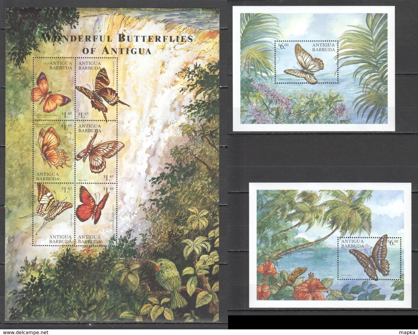 X461 ANTIGUA & BARBUDA FLORA & FAUNA WONDERFUL BUTTERFLIES 2BL+1KB MNH - Farfalle