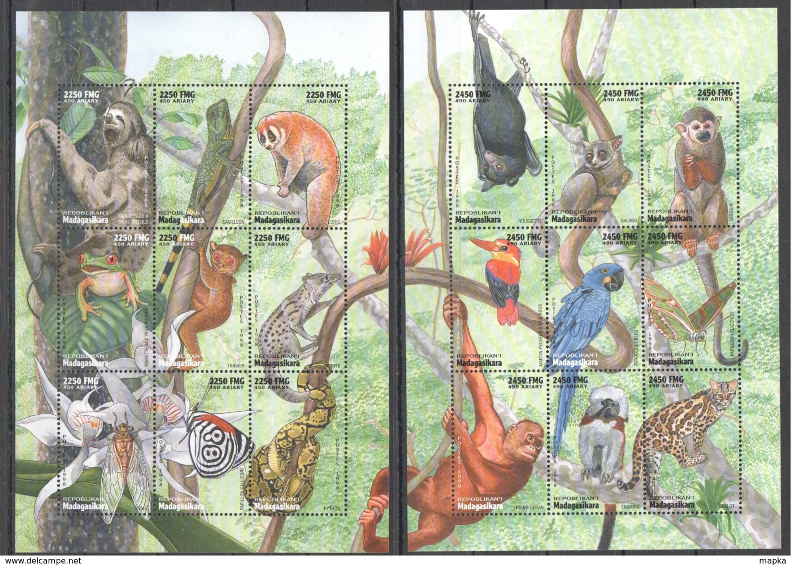 X700 1998 MADAGASIKARA FAUNA WILD ANIMALS REPTILES INSECTS 2KB MNH - Other & Unclassified