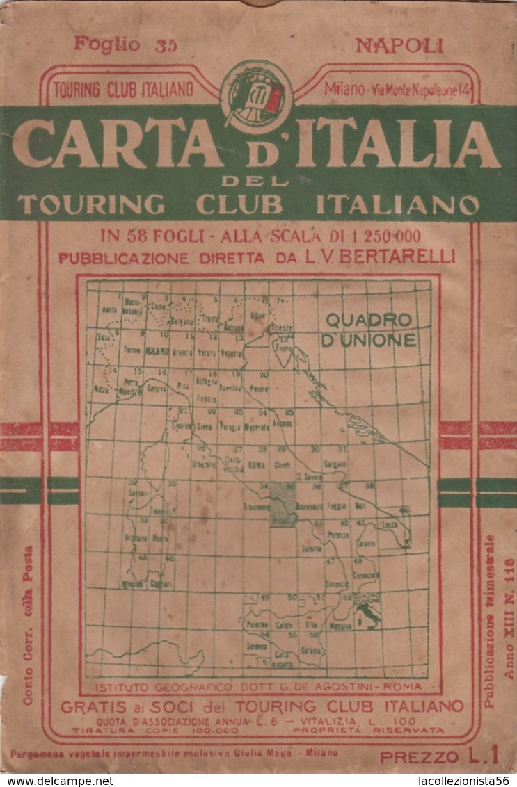 9503-CARTA D'ITALIA DEL TOURING CLUB ITALIANO-NAPOLI-1934 - Carte Geographique