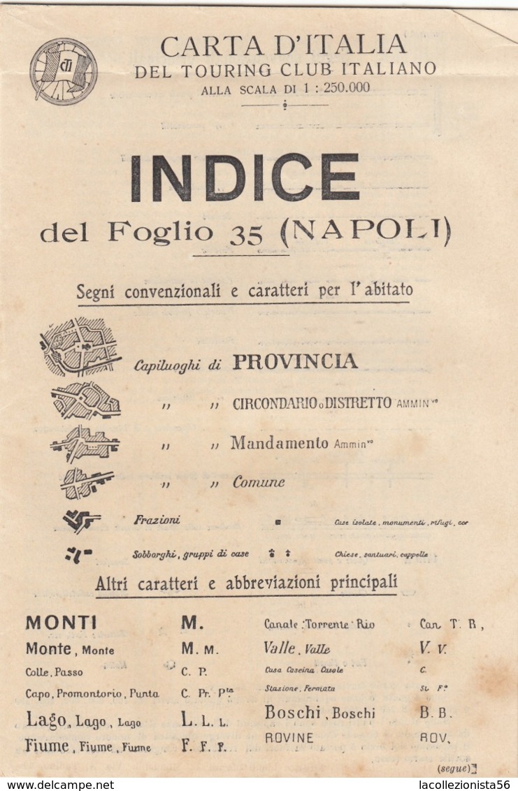 9503-CARTA D'ITALIA DEL TOURING CLUB ITALIANO-NAPOLI-1934 - Mapas Geográficas