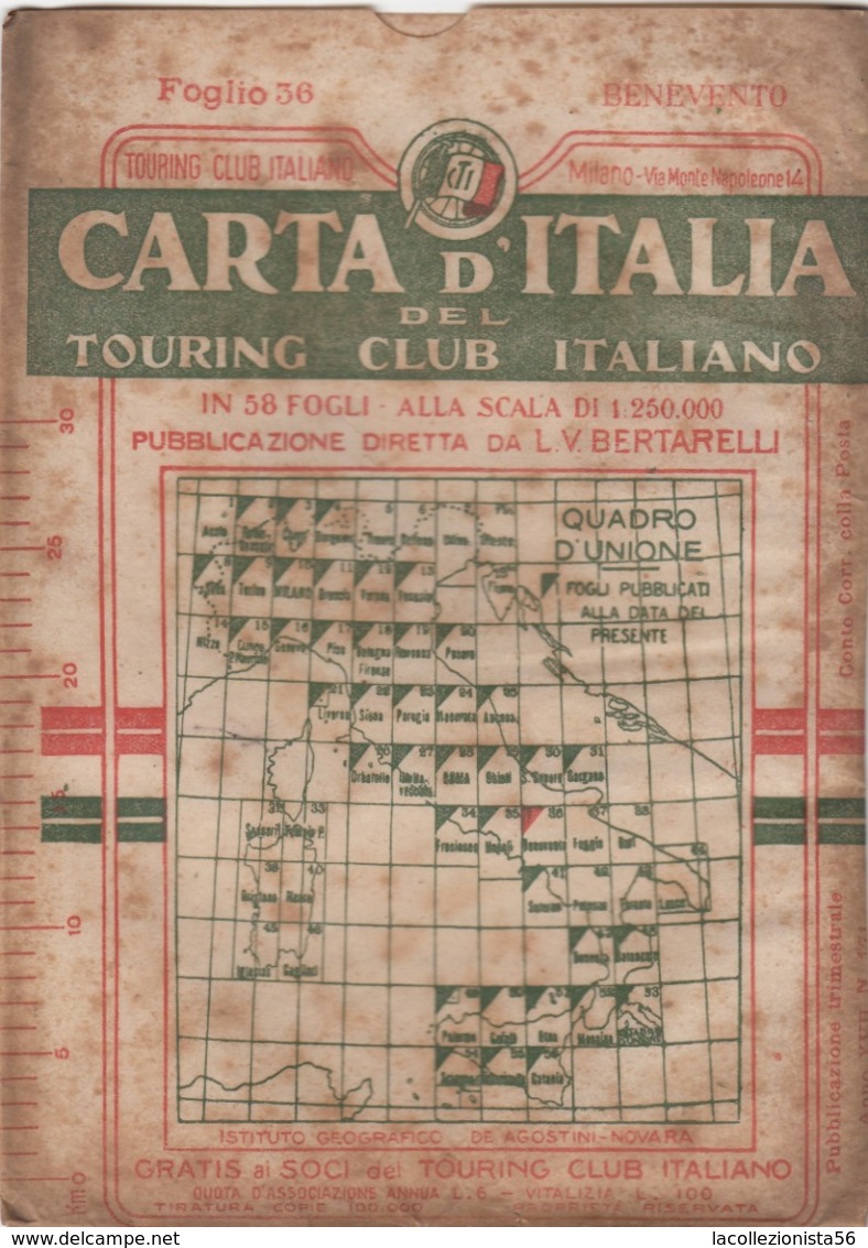 9504-CARTA D'ITALIA DEL TOURING CLUB ITALIANO-BENEVENTO-1938 - Mapas Geográficas