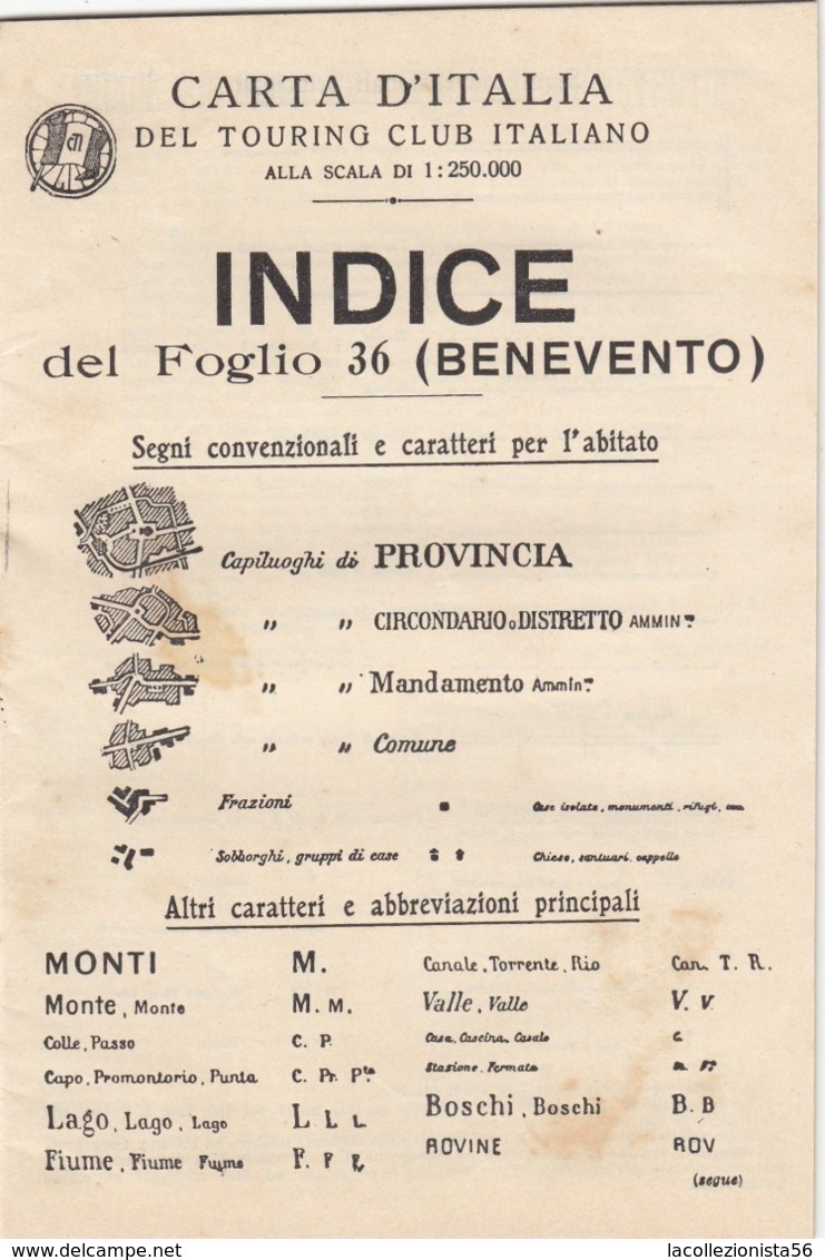 9504-CARTA D'ITALIA DEL TOURING CLUB ITALIANO-BENEVENTO-1938 - Mapas Geográficas