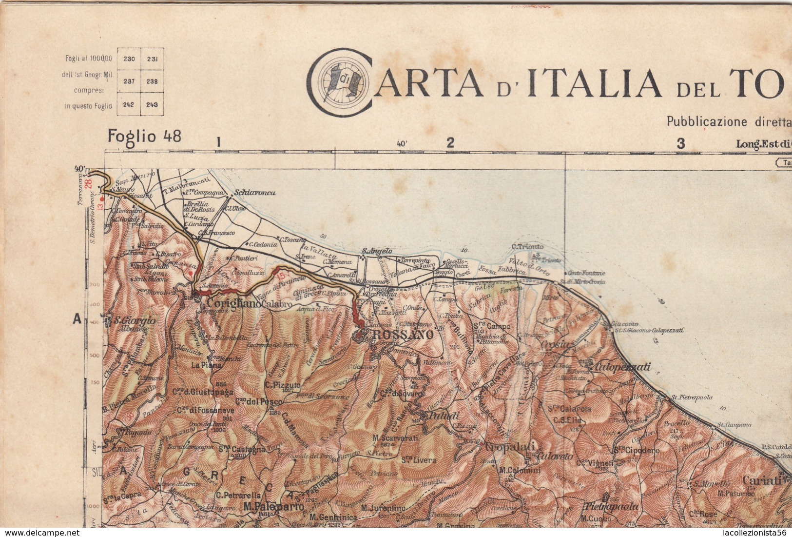 9507-CARTA D'ITALIA DEL TOURING CLUB ITALIANO-CATANZARO-1938 - Landkarten