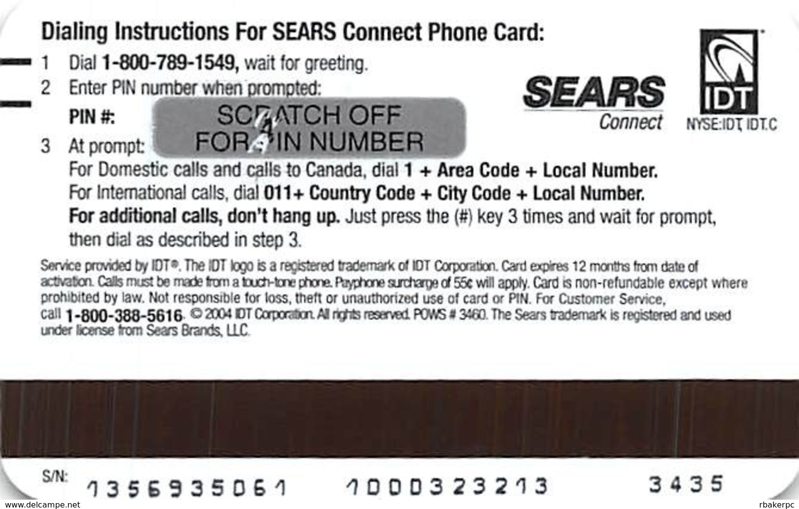 Sears Connect IDT Phone Card - Andere & Zonder Classificatie
