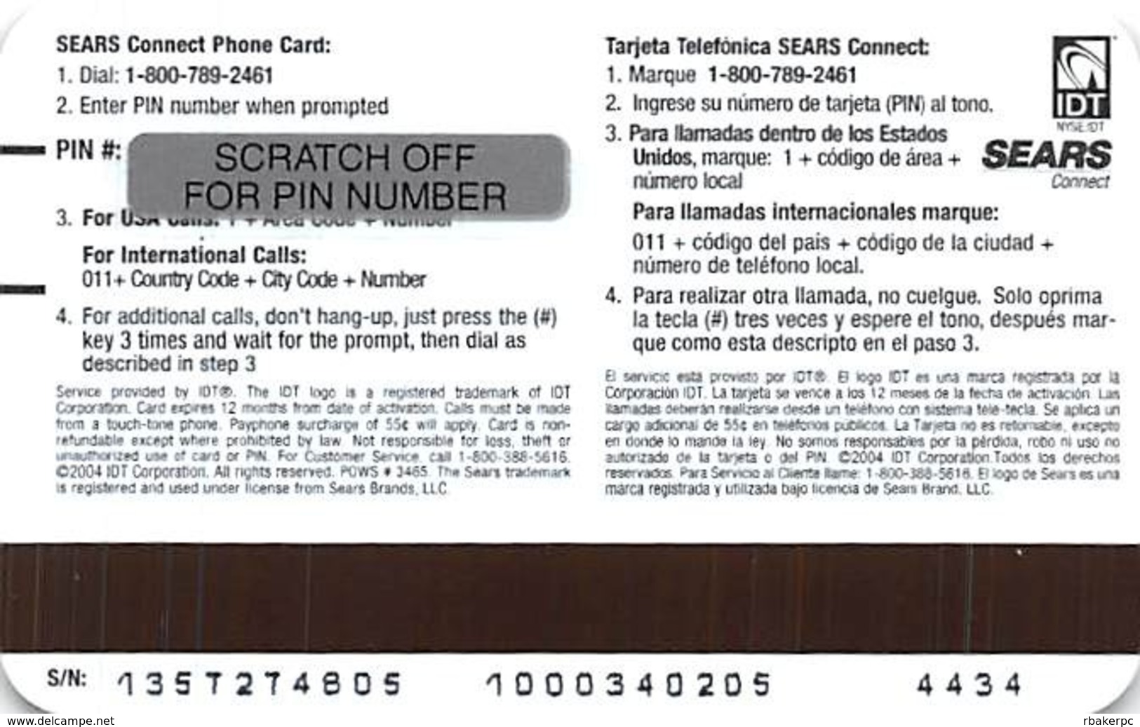 Sears Connect IDT Mexico Phone Card - Other & Unclassified