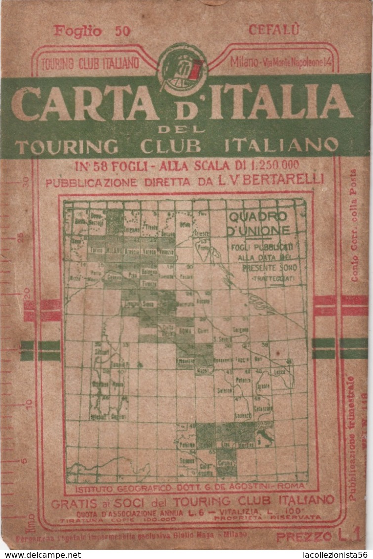 9509-CARTA D'ITALIA DEL TOURING CLUB ITALIANO-CEFALU'-1934 - Carte Geographique