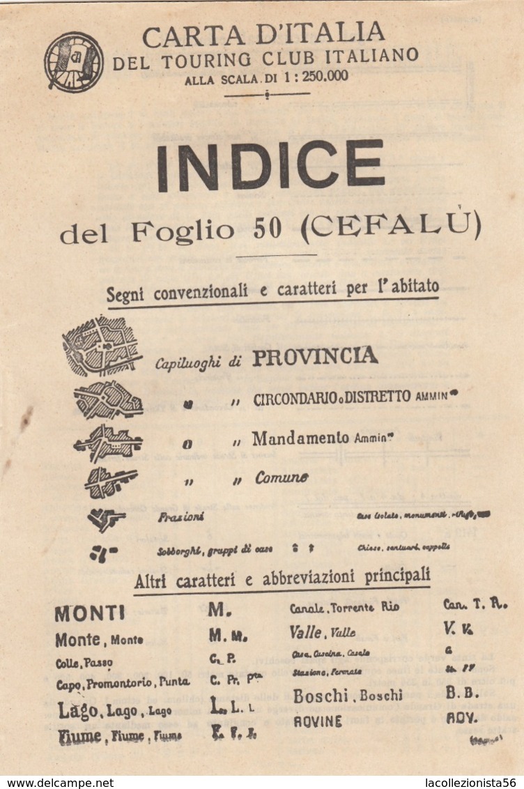 9509-CARTA D'ITALIA DEL TOURING CLUB ITALIANO-CEFALU'-1934 - Carte Geographique