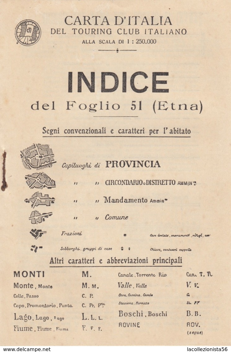 9510-CARTA D'ITALIA DEL TOURING CLUB ITALIANO-ETNA-1934 - Carte Geographique