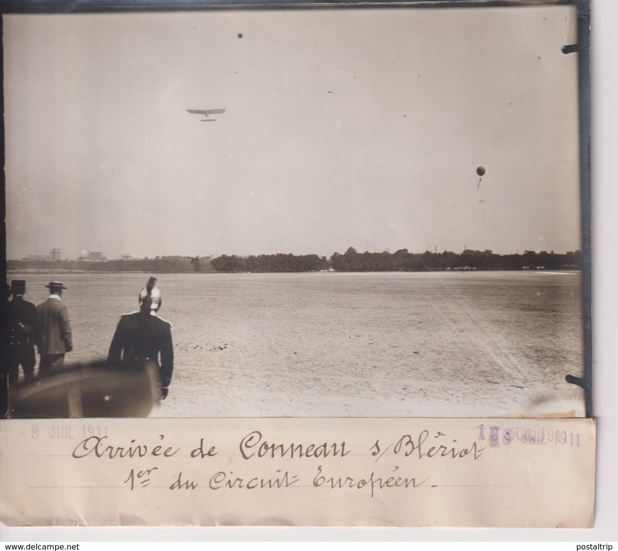 ARRIVÉE DE CONNEAU SUR BLÉRIOT 1ER DU CIRCUIT EUROPÉEN  AVION AVIACION 18*13CM Maurice-Louis BRANGER PARÍS (1874-1950) - Aviación