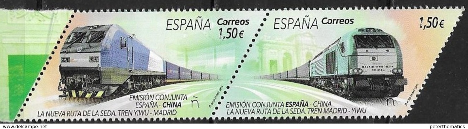 SPAIN, 2019, MNH, JOINT ISSUE WITH CHINA, TRAINS, THE NEW SILK ROUTE, 2v - Trains