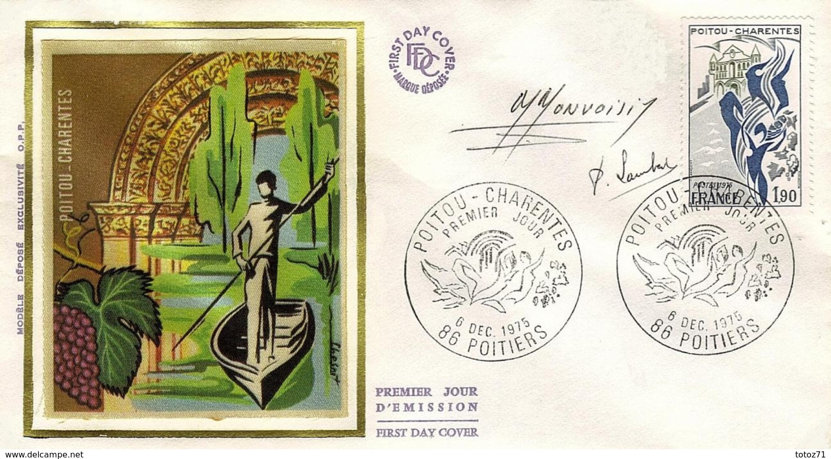 FDC 1er Jour : Poitou Charentes 06/12/1975 N° 1851 Signé M.MONVOISIN   P.LAMBERT - 1970-1979