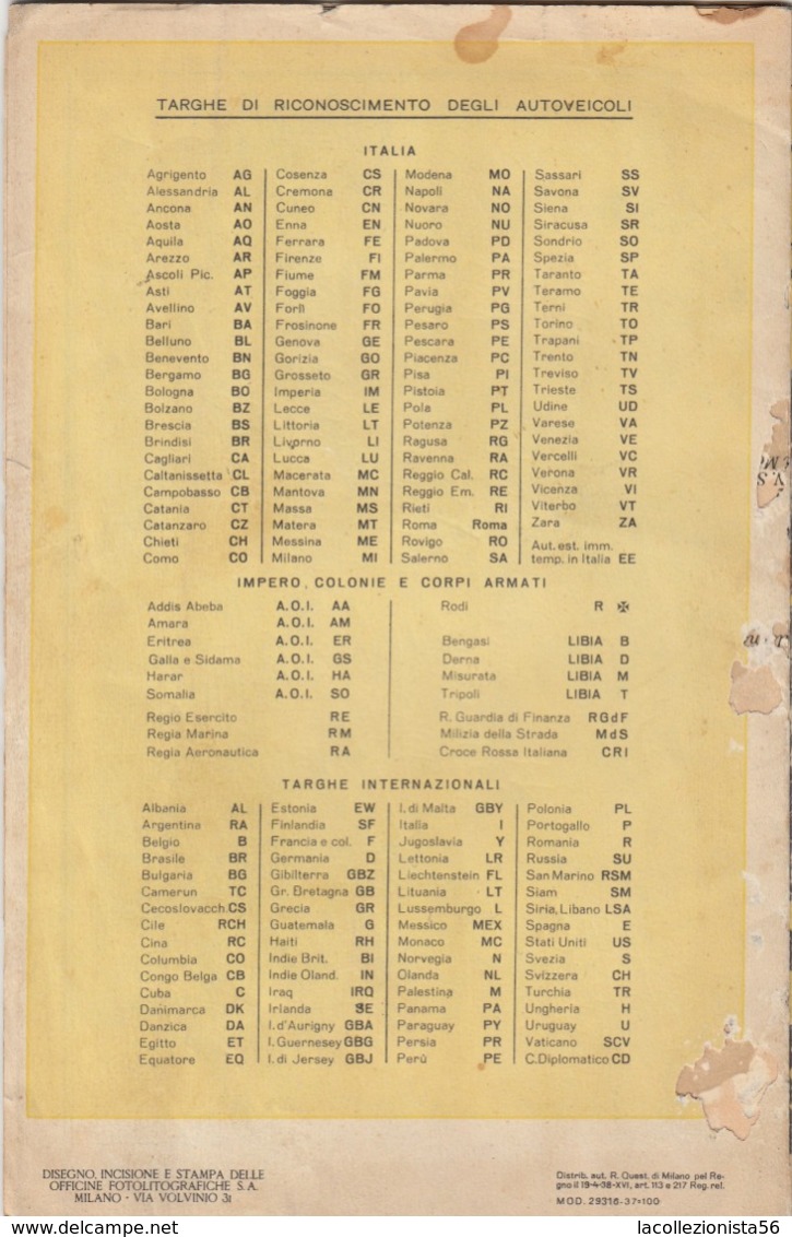 9513-CARTA DELLA AUTOCAMIONALE GENOVA-VALLE DEL PO-1938 - Roadmaps