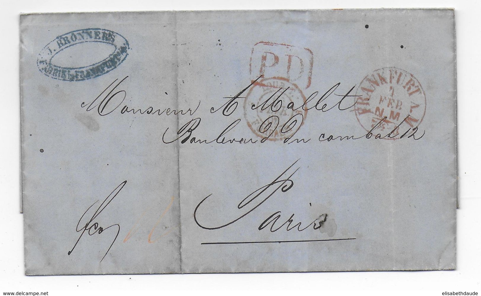 1864 - LETTRE De FRANKFURT => PARIS Avec ENTREE TOUR ET TAXIS Par FORBACH - Storia Postale
