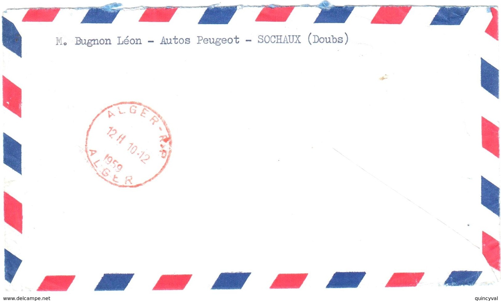 MONTBELIARD Doubs Lettre Par Avion 1° Vol Caravelle Paris-Alger Taxe Retour Envoyeur Non Réclamé Yv 1221 1186 Ob 1959 - 1927-1959 Storia Postale