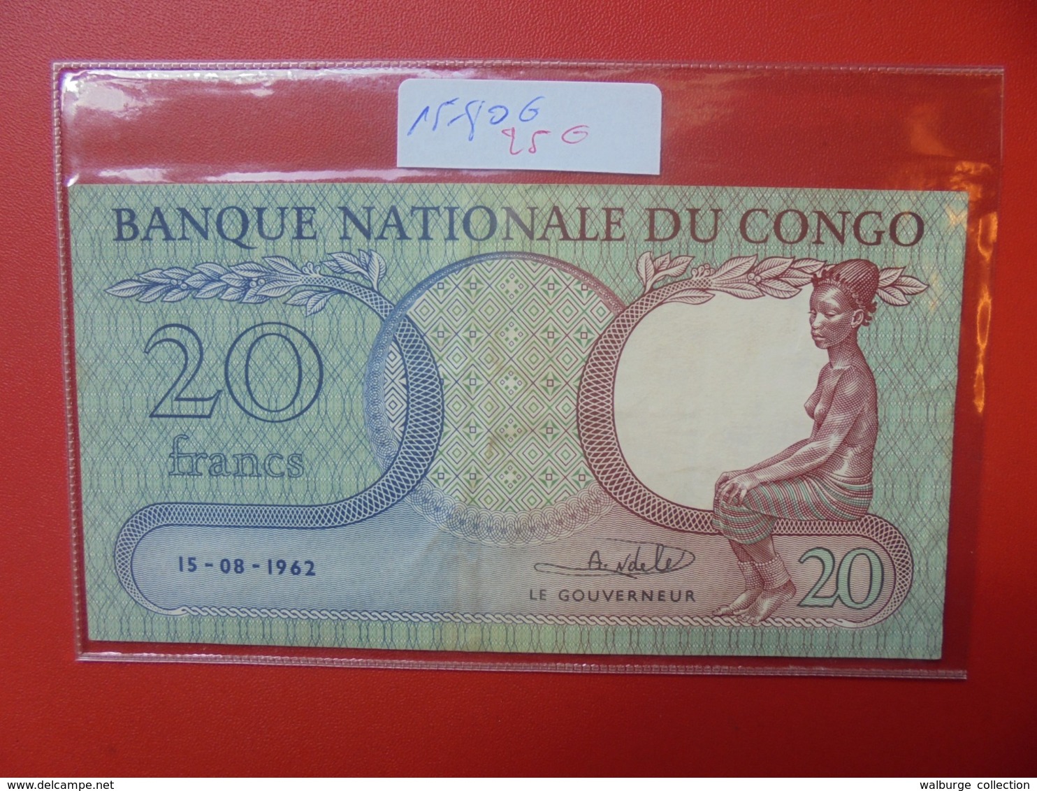 CONGO BELGE 20 FRANCS 15-08-62 CIRCULER TRES BEL ETAT - Banque Du Congo Belge