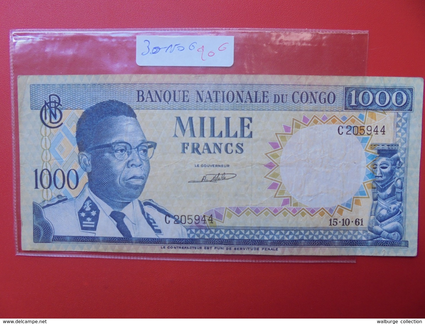 CONGO BELGE 1000 FRANCS 15-10-61 CIRCULER - Banque Du Congo Belge