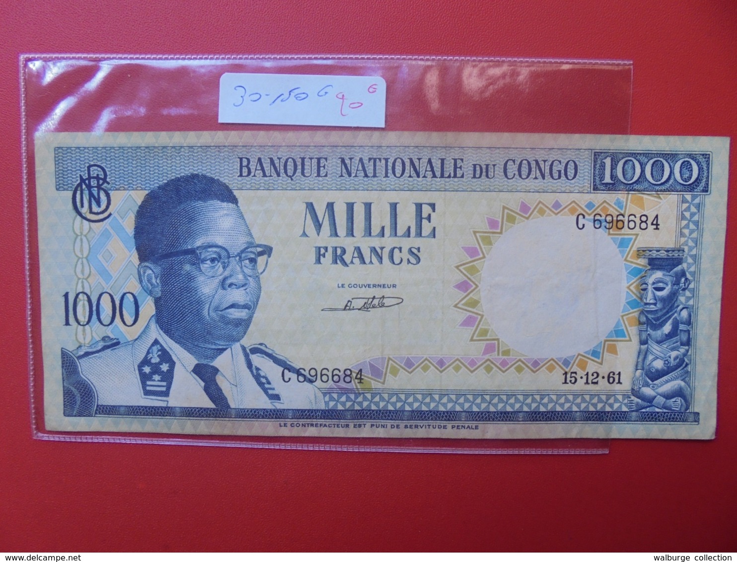 CONGO BELGE 1000 FRANCS 15-12-61 CIRCULER - Banque Du Congo Belge