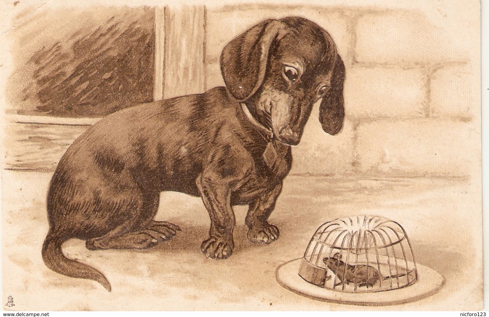 "Dog Looking At Mouse" Tuck Art Series Postcard # 1983 - Tuck, Raphael