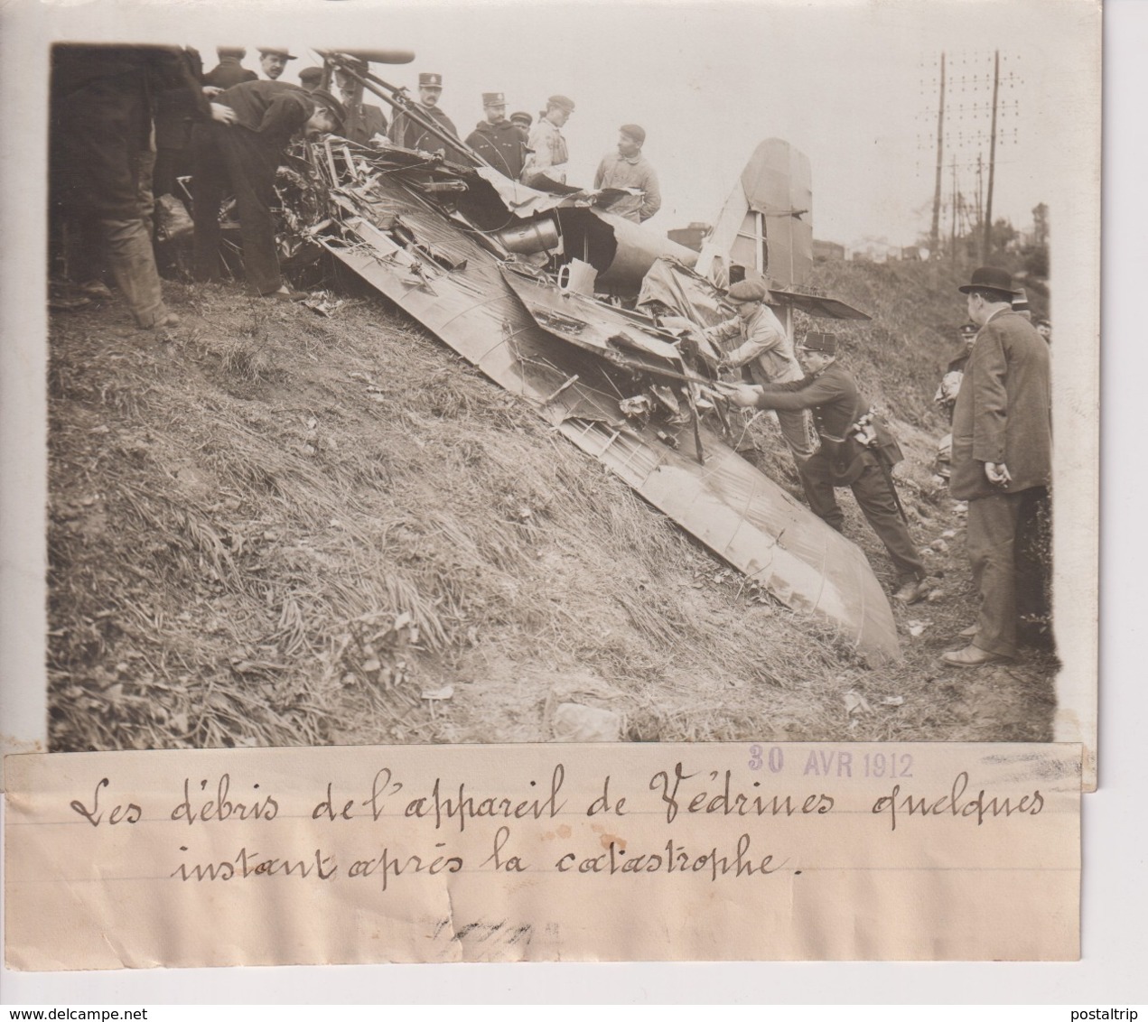 LES DÉBRIS L'APPAREIL DE VEDRINES QUELQUES INSTANT APRÈS LA CATASTROPHE 18*13CM Maurice-Louis BRANGER PARÍS (1874-1950) - Aviación