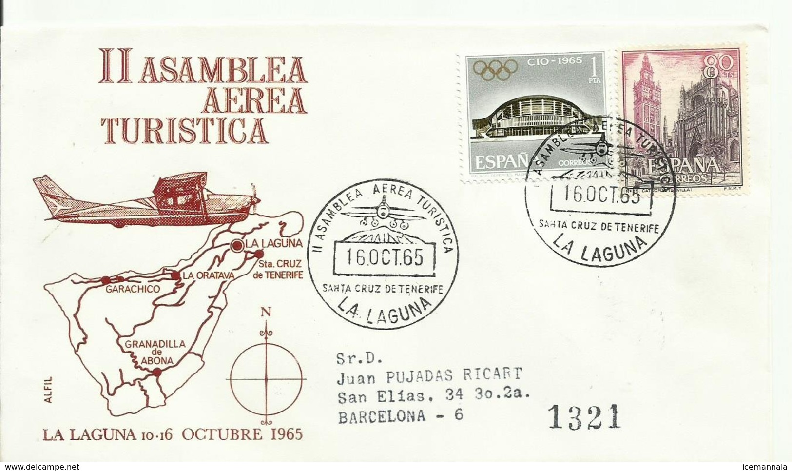 ESPAÑA SOBRE CONMEMORATIVO  ASAMBLEA AEREA TURISTICA - Cartas & Documentos