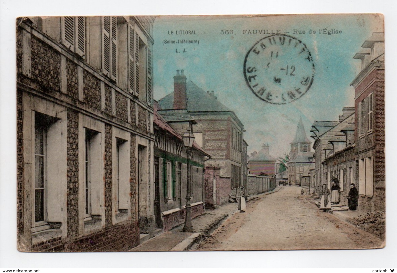 - CPA FAUVILLE (76) - Rue De L'Église (avec Personnages) - Edition L. J. 566 - - Other & Unclassified