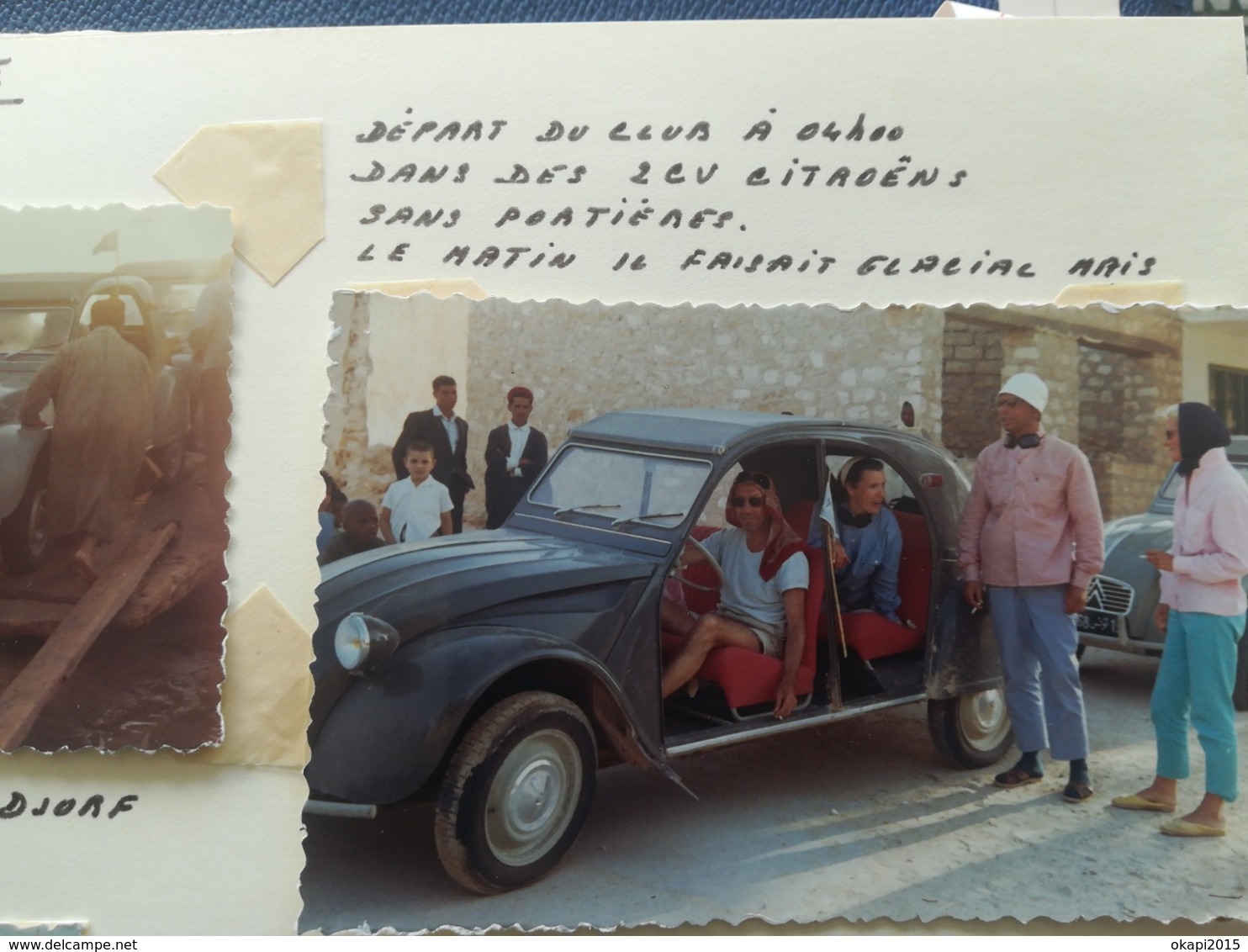 2.CV CITROËN SANS PORTIÈRES SUR BAC D ADJIM À DJORF TUNISIE TOURISTES CLUB MÉDITERRANÉE 11 PHOTOS  DE 1964