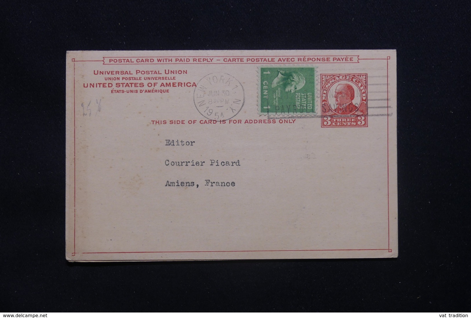 ETATS UNIS - Entier Postal Commerciale + Complément De New York En 1951 Pour La France - L 42247 - 1941-60