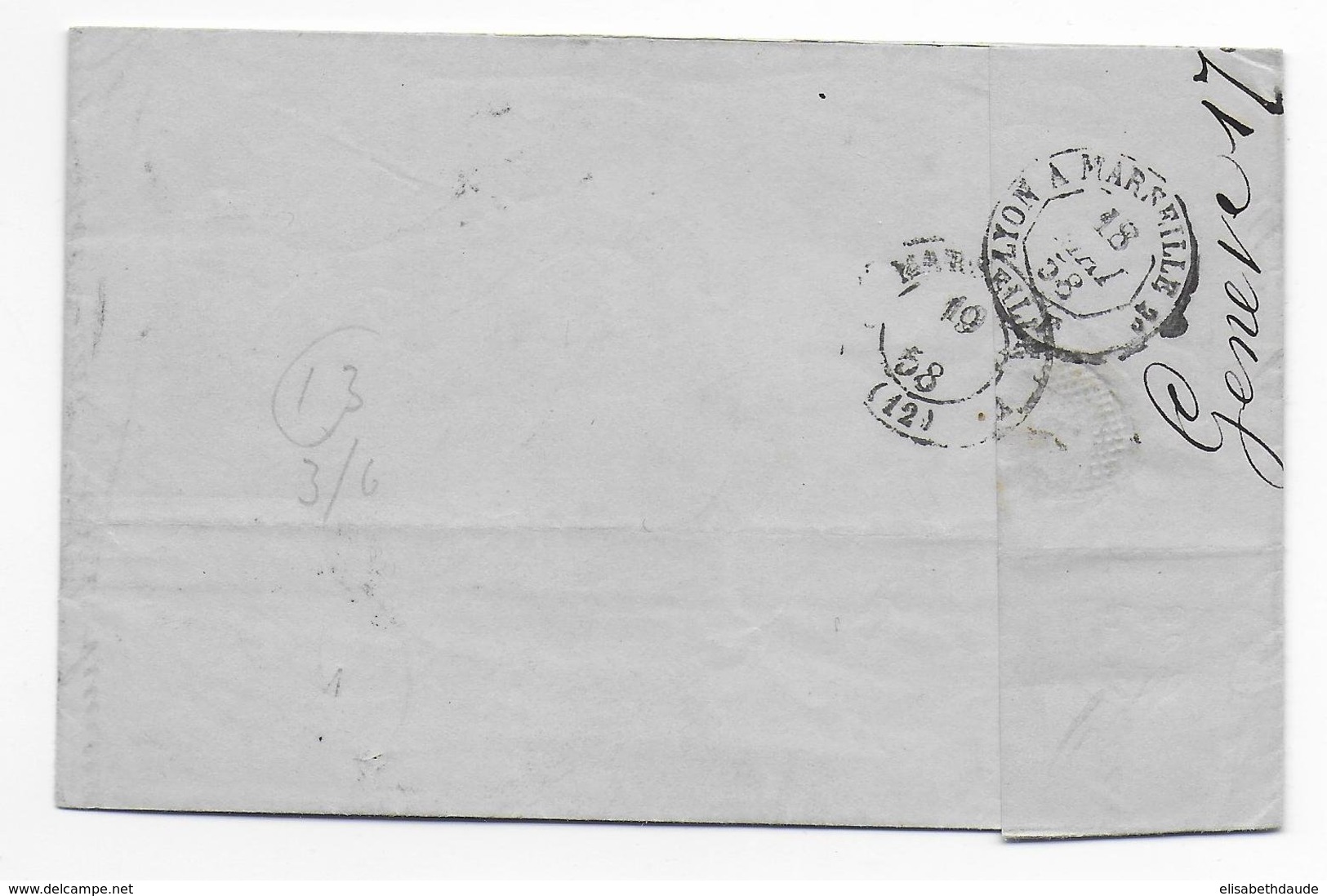 SUISSE - 1858 - LETTRE De GENEVE => MARSEILLE Avec ENTREE AMBULANT GENEVE - Postmark Collection