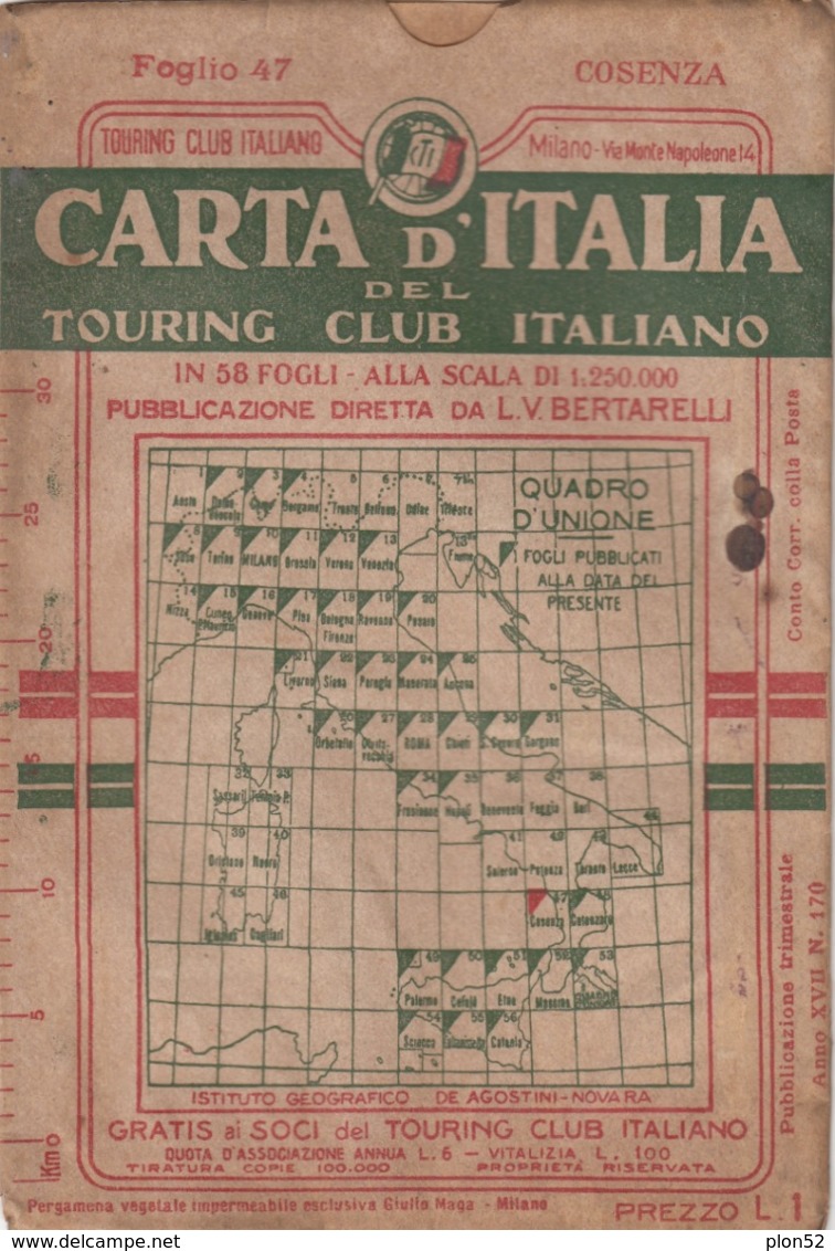 12656-T.C.I-COSENZA-SCALA 1:250.000-1938 - Carte Geographique