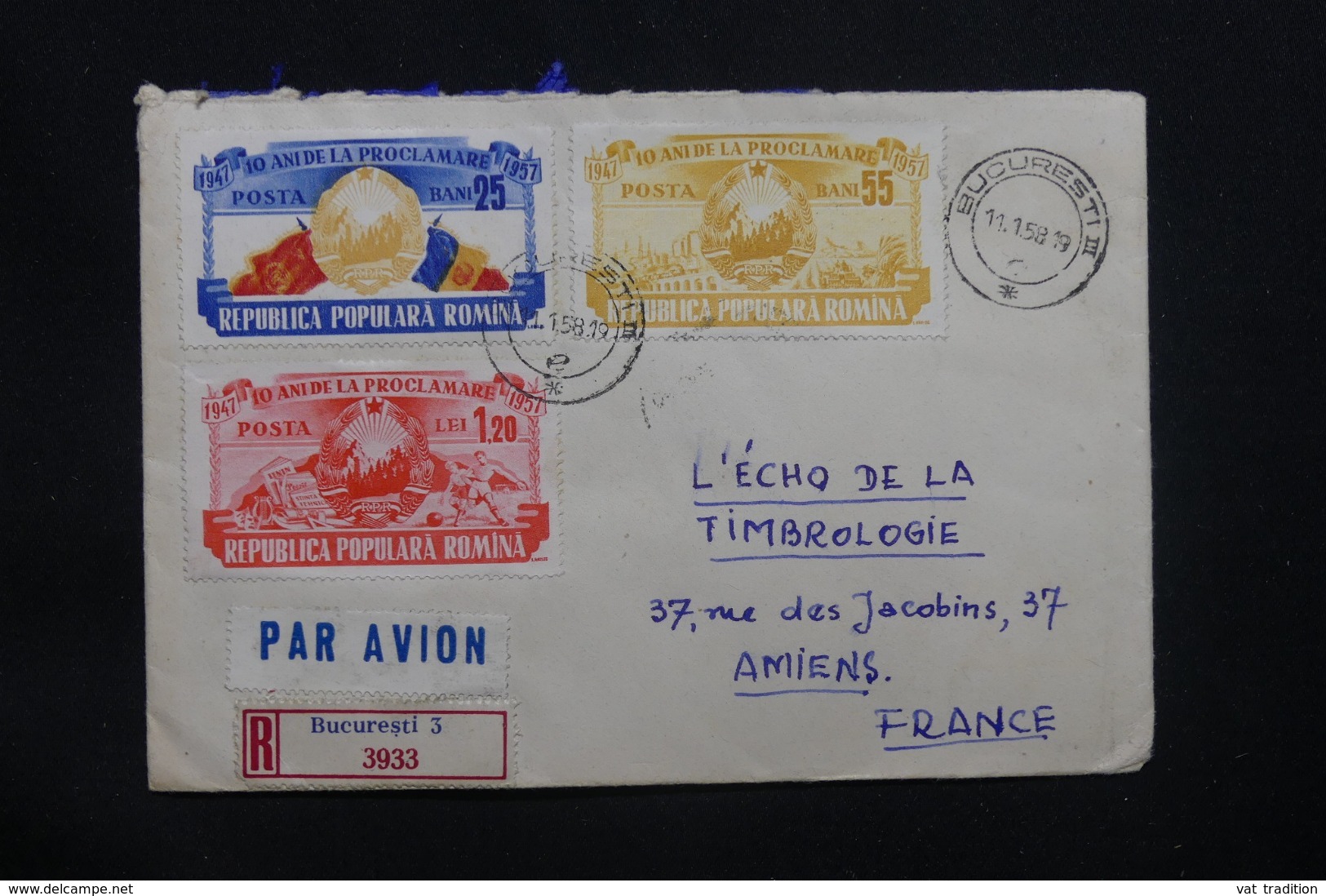 ROUMANIE - Enveloppe En Recommandé De Bucarest Pour La France En 1958, Affranchissement Plaisant Recto / Verso - L 42255 - Cartas & Documentos