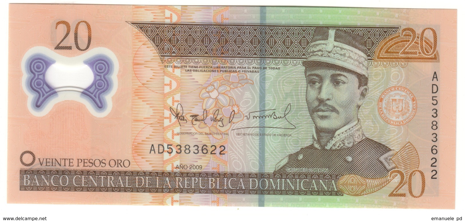 Dominican Republic 20 Pesos Oro 2009 UNC .PL. - Dominicana