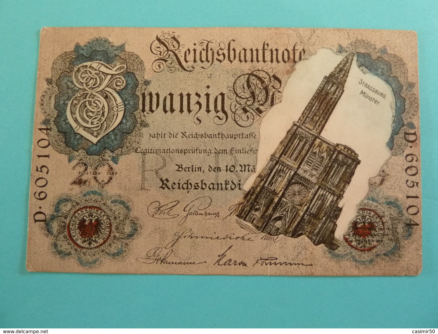 REICHSBANKNOTE MIT STRASSBURGER MÜNSTER - Monnaies (représentations)