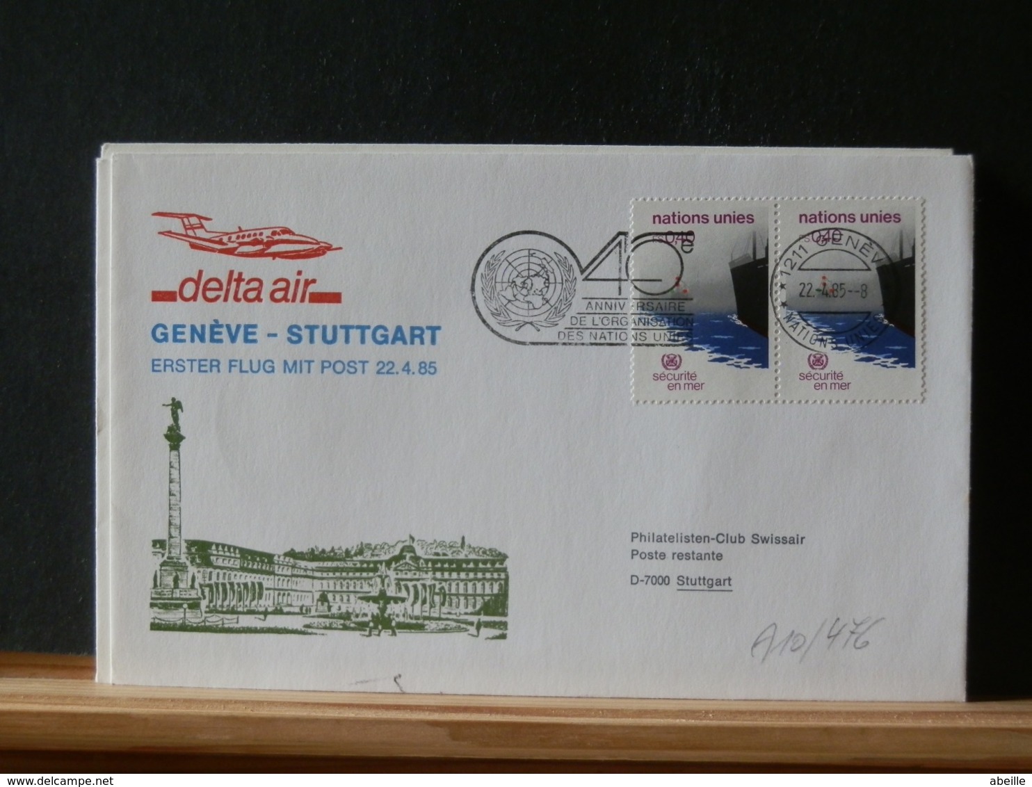 A10/476    1° VOL 1985   GENEVE/STUTTGART - Airmail