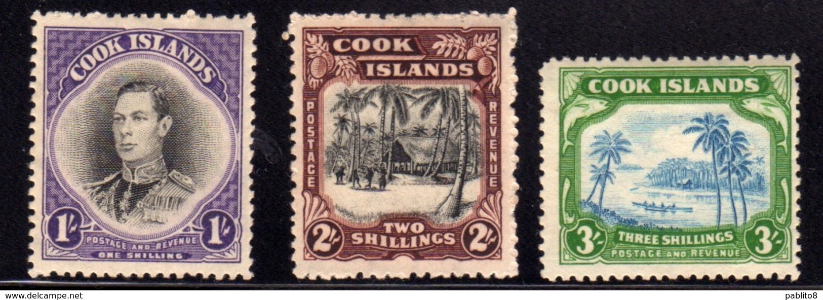 COOK ISLANDS ISOLE 1938 KING GEORGE VI VILLAGE PALMS CANOE COASTAL SCENE COMPLETE SET SERIE COMPLETA MNH - Cook