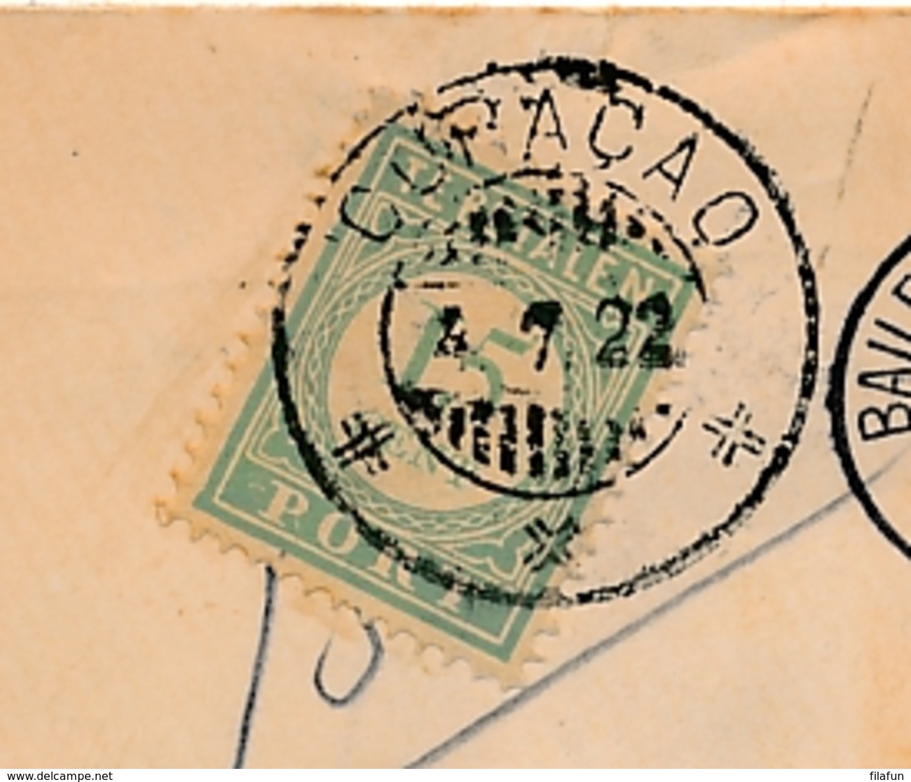 Ireland / Curacao - 1922 - 15 Cent Port P25 Enkelfrankering Op Taxed Businesscover Van Baile 'Atha Cliath Naar Curacao - Curaçao, Nederlandse Antillen, Aruba