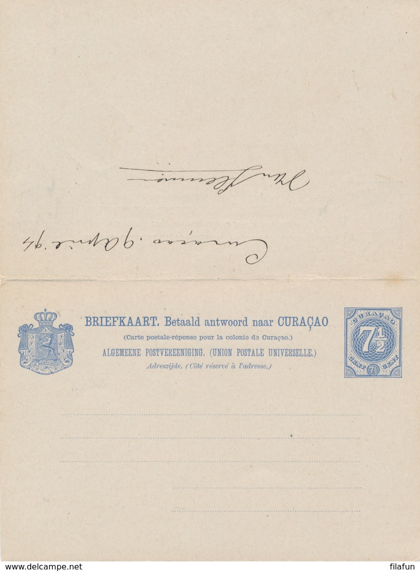 Curacao - 1894 - 7,5 + 7,5 Cent Cijfer, Briefkaart G14 Z-3 Van VK Curacao Naar Rotterdam - Curaçao, Nederlandse Antillen, Aruba